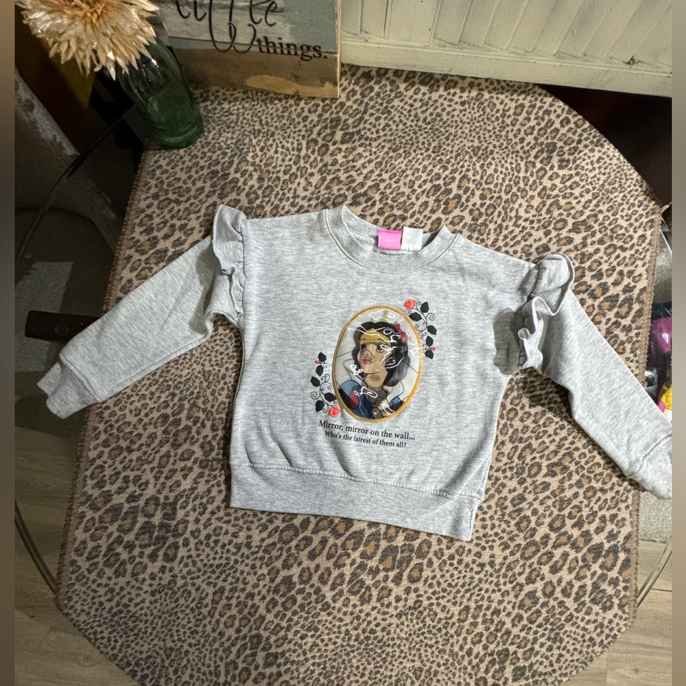 Disney Light Gray Sweatshirt with snowwhite 3D  and witch Design